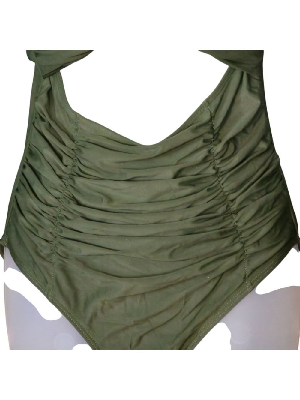 Olive Green Cutout One Piece Swimsuit M V Neck Cross Front Adjustable - Picture 3 of 10